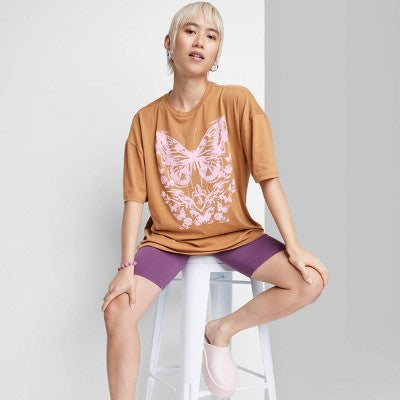  Women's Oversized Butterfly Graphic T-Shirt - Wild Fable™ Brown