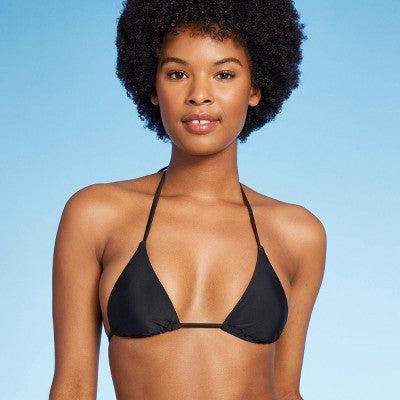 Women's Low Coverage Mini Triangle Bikini Top - Wild Fable™ Black