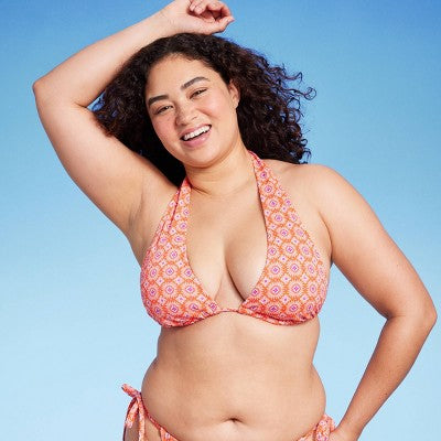  Women's U Bralette Multiway Bikini Top - Wild Fable™ Orange Tile Print