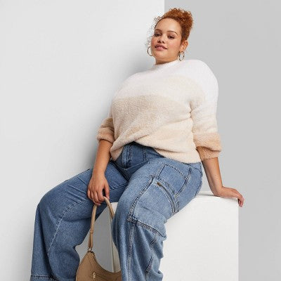  Women's Mock Turtleneck Fuzzy Boxy Pullover Sweater - Wild Fable™
