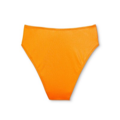  Women's Ribbed High Waist High Leg Extra Cheeky Bikini Bottom - Wild Fable™ Orange