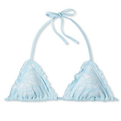  Women's Lace Detail Triangle Bikini Top - Wild Fable™ Blue