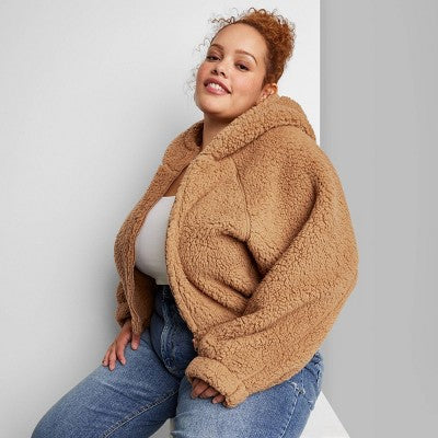  Women's Faux Shearling Full Zip-Up Sweatshirt - Wild Fable™