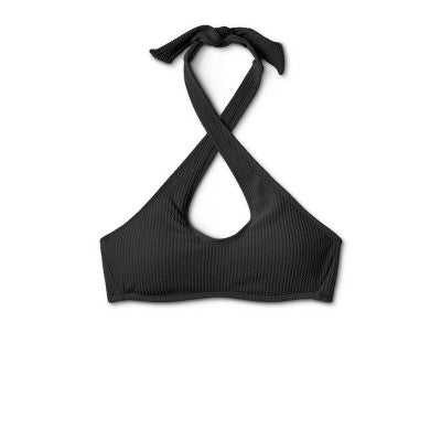  Women's Cross Front Pucker Textured Halter Bikini Top - Wild Fable™