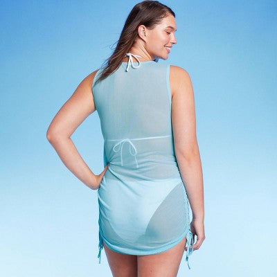  Women's Mesh Drawstring Ruched Sleeveless Cover Up Dress - Wild Fable™