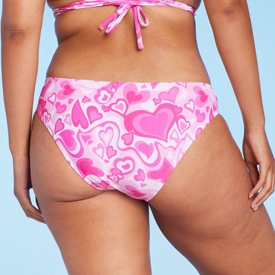  Women's Cheeky Bikini Bottom - Wild Fable™ Pink Heart Print