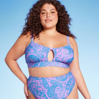  Women's Paisley Print Cut Out Bralette Bikini Top - Wild Fable™ Blue/Pink