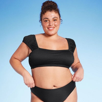  Women's Cap Sleeve Smocked Bralette Bikini Top - Wild Fable™