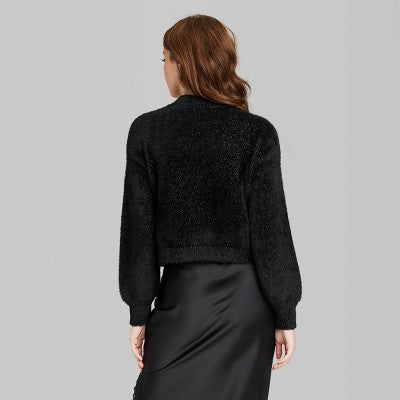  Women's Mock Turtleneck Fuzzy Boxy Pullover Sweater - Wild Fable™