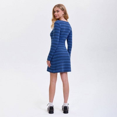  Women's Long Sleeve Mini Dress - Wild Fable™ Royal Blue Striped