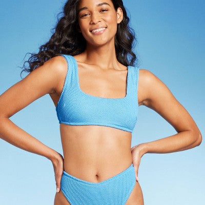  Women's Pucker Square Neck Wide Strap Bralette Bikini Top - Wild Fable™