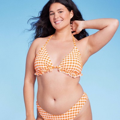  Women's Ruffle Detail Triangle Bikini Top - Wild Fable™ Orange Gingham
