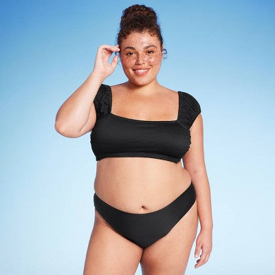  Women's Mid-Rise High Leg Extra Cheeky Bikini Bottom - Wild Fable™ Black
