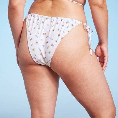  Women's Floral Print Side-Tie Ultra High Leg Adjustable Coverage Bikini Bottom - Wild Fable™ White