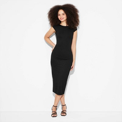  Women's Cap Sleeve Ribbed Midi T-Shirt Dress - Wild Fable™
