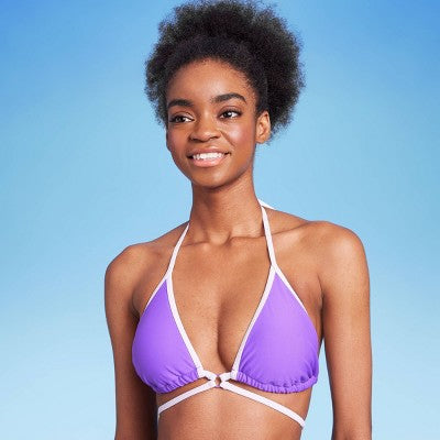  Women's Strappy Ring Front Triangle Bikini Top - Wild Fable™ Purple