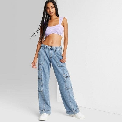  Women's High-Rise Cargo Baggy Jeans - Wild Fable™ Medium Wash
