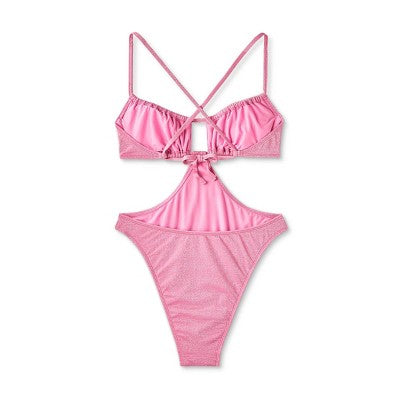  Women's Cut Out One Piece Swimsuit - Wild Fable™ Pink Lurex
