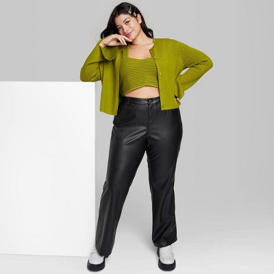  Women's Low-Rise Faux Leather Flare Pants - Wild Fable™