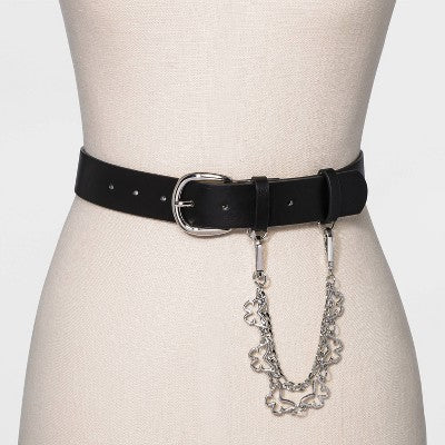  Women's New Polyurethane With Swag Chain Belt - Wild Fable™ Black