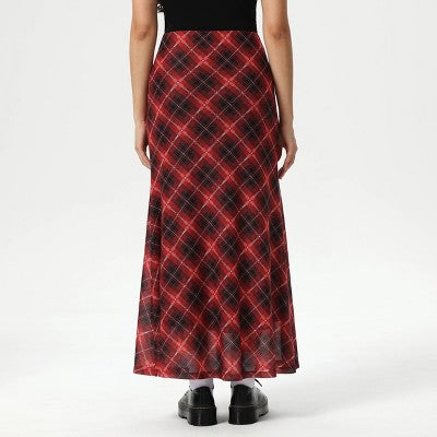  Women's Slight Fishtail Mesh Skirt - Wild Fable™ Red Plaid