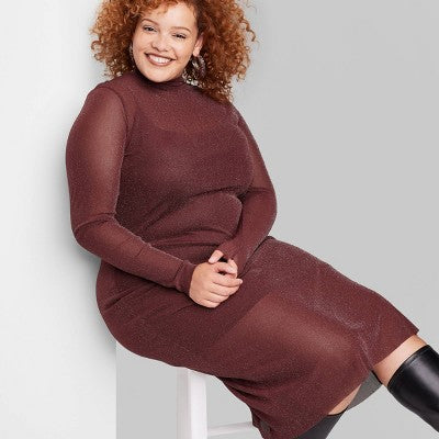  Women's Long Sleeve Lurex Mesh Midi Dress - Wild Fable™ Burgundy