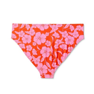 Women's High Leg Extra Cheeky Low-Rise Bikini Bottom - Wild Fable™ Orange/Pink Tropical Print