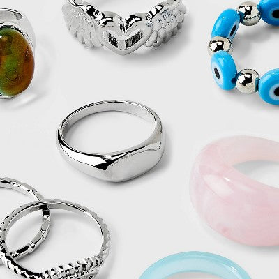  Wings Eye And Heart Mood Ring Set 8pc - Wild Fable™ Silver