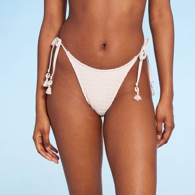  Women's Crochet Side-Tie Extra Cheeky Extra High Waist Bikini Bottom - Wild Fable™ Cream