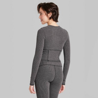  Women's Long Sleeve Corset Seam T-Shirt - Wild Fable™