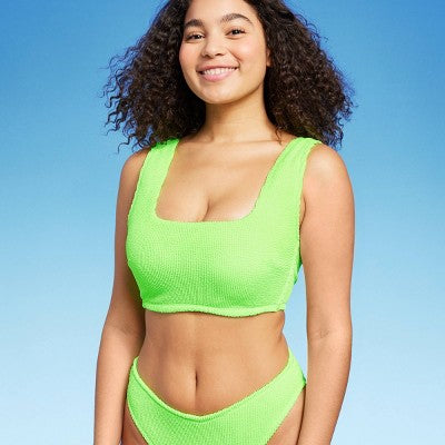  Women's Pucker Square Neck Wide Strap Bralette Bikini Top - Wild Fable™