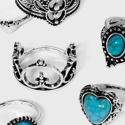  Heart Turquoise Ring Set 6pc - Wild Fable™ Silver 7