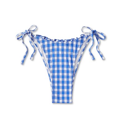  Women's Side-Tie Ultra High Leg Super Cheeky Bikini Bottom - Wild Fable™ Cobalt Blue Gingham Print
