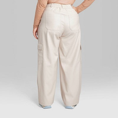 Women's High-Rise Straight Leg Faux Leather Cargo Pants - Wild Fable™
