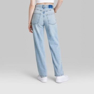 Women's High-Rise 90's Relaxed Slashed Straight Jeans - Wild Fable™ Light Wash