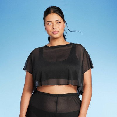  Women's Mesh Cover Up Short Sleeve Crop Top - Wild Fable™