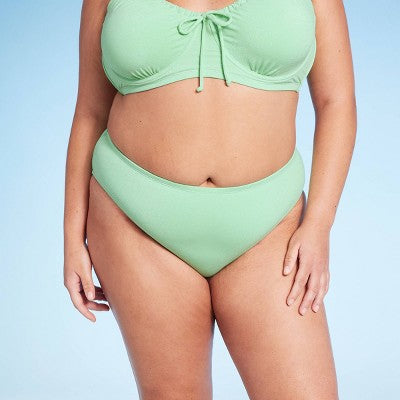  Women's Mid-Rise High Leg Cheeky Lurex Bikini Bottom - Wild Fable™ Mint Green