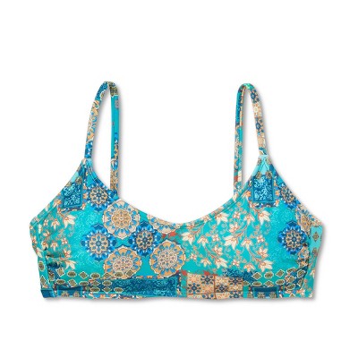  Women's Scoop Front Bralette Bikini Top - Wild Fable™ Blue Patchwork Print