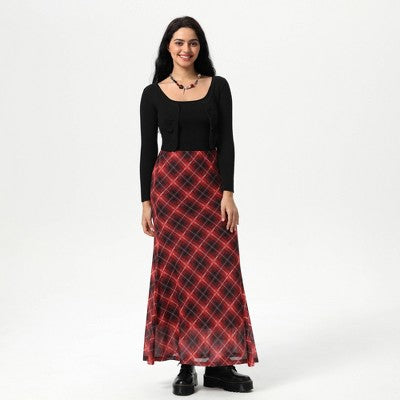  Women's Slight Fishtail Mesh Skirt - Wild Fable™ Red Plaid