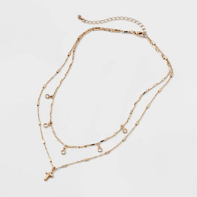  Cross Charm Multi-Strand Necklace - Wild Fable™ Gold