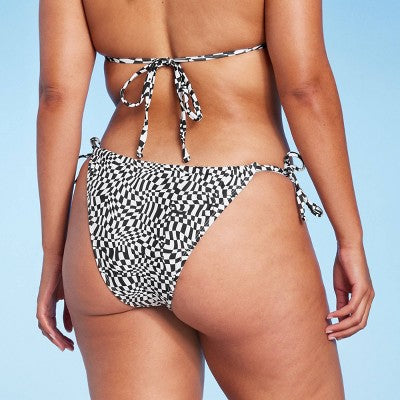  Women's Side-Tie Adjustable Coverage Ultra High Leg Bikini Bottom - Wild Fable™ Black/White Check Print