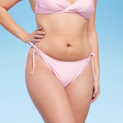  Women's Side-Tie Scoop Front High Leg Cheeky Bikini Bottom - Wild Fable™ Light Pink Lurex