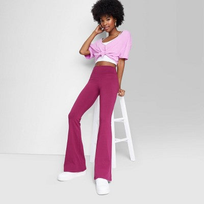  Women's High-Waisted Slim Fit Flare Leggings - Wild Fable™ Burgundy