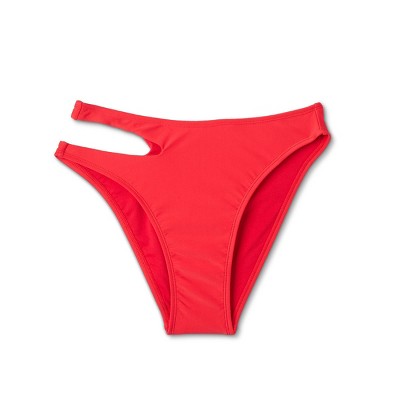  Women's Side Cut Out Mid-Rise High Leg Cheeky Bikini Bottom - Wild Fable™ Red