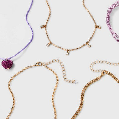  Embellished Heart Choker Necklace Set 5pc - Wild Fable™ Gold/Purple