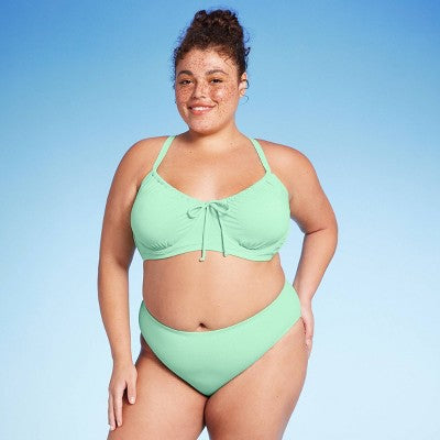  Women's Mid-Rise High Leg Cheeky Lurex Bikini Bottom - Wild Fable™ Mint Green