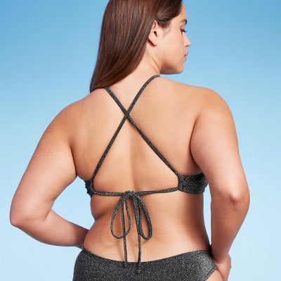  Women's High Next Halter Bralette Bikini Top - Wild Fable™ Black Lurex