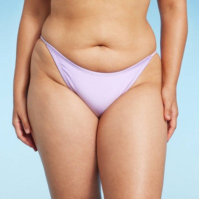  Women's Side Tab High Leg Cheeky Bikini Bottom - Wild Fable™ Shiny Light Purple