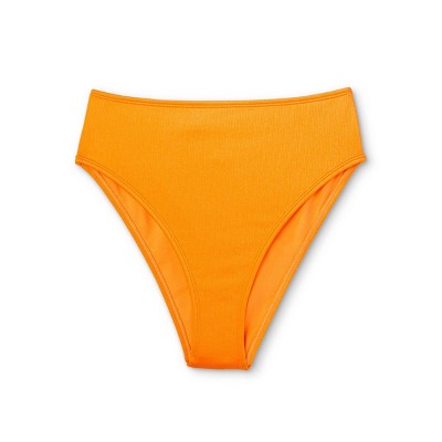 Women's Ribbed High Waist High Leg Extra Cheeky Bikini Bottom - Wild Fable™ Orange