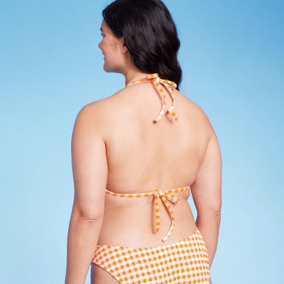  Women's Ruffle Detail Triangle Bikini Top - Wild Fable™ Orange Gingham